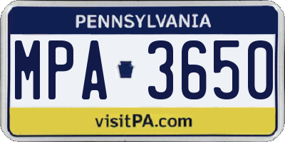 PA license plate MPA3650