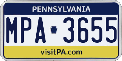 PA license plate MPA3655