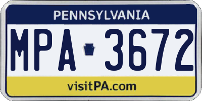 PA license plate MPA3672