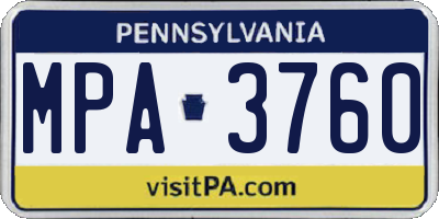 PA license plate MPA3760