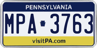 PA license plate MPA3763