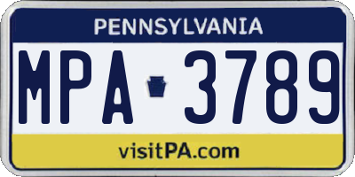 PA license plate MPA3789