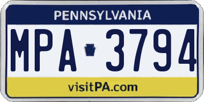 PA license plate MPA3794