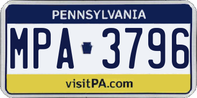 PA license plate MPA3796