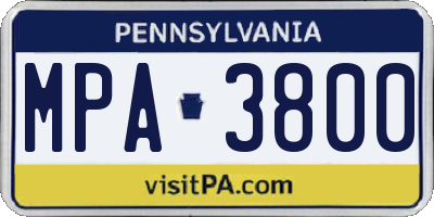 PA license plate MPA3800