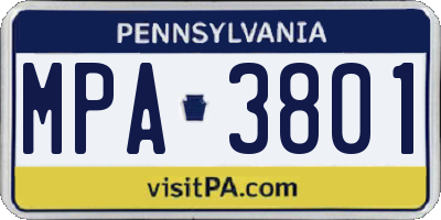 PA license plate MPA3801