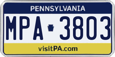 PA license plate MPA3803