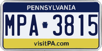 PA license plate MPA3815
