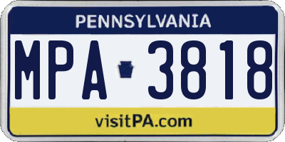 PA license plate MPA3818