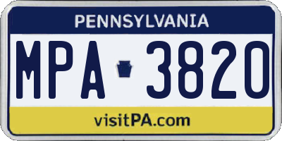 PA license plate MPA3820