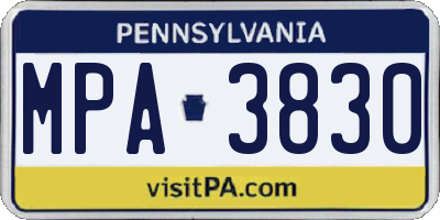 PA license plate MPA3830