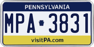 PA license plate MPA3831