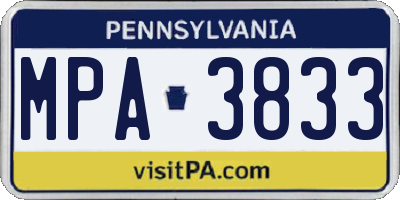 PA license plate MPA3833