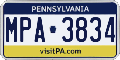 PA license plate MPA3834