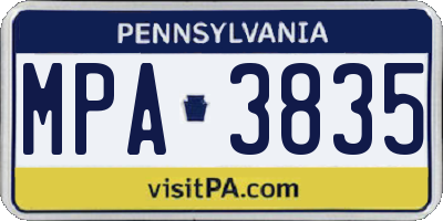 PA license plate MPA3835