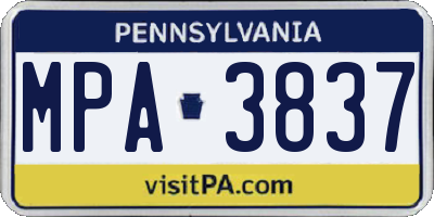 PA license plate MPA3837