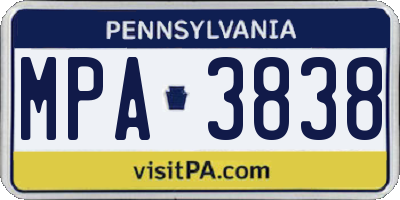 PA license plate MPA3838