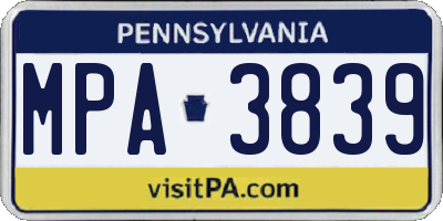 PA license plate MPA3839