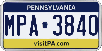 PA license plate MPA3840