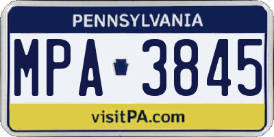 PA license plate MPA3845