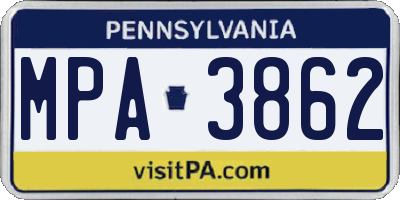 PA license plate MPA3862