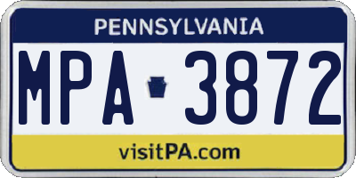 PA license plate MPA3872