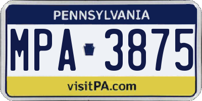 PA license plate MPA3875