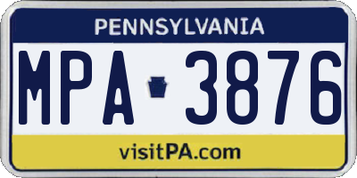 PA license plate MPA3876
