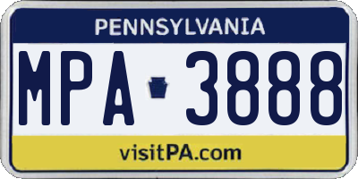 PA license plate MPA3888