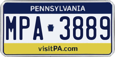 PA license plate MPA3889