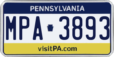 PA license plate MPA3893