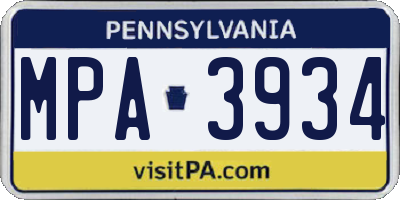 PA license plate MPA3934