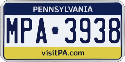 PA license plate MPA3938