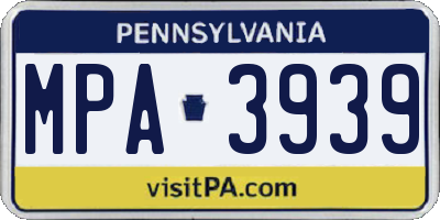 PA license plate MPA3939