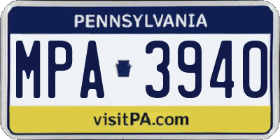 PA license plate MPA3940