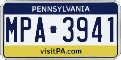 PA license plate MPA3941