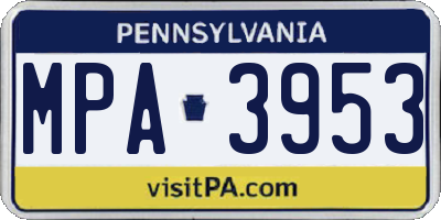 PA license plate MPA3953