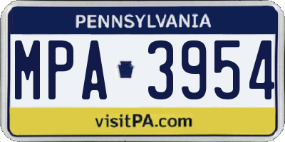 PA license plate MPA3954