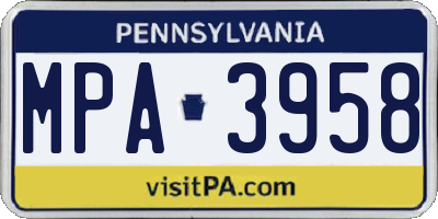 PA license plate MPA3958