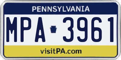 PA license plate MPA3961