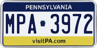 PA license plate MPA3972