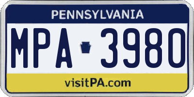 PA license plate MPA3980