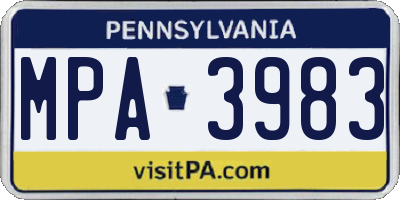 PA license plate MPA3983