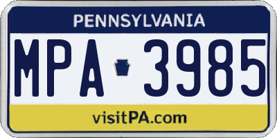 PA license plate MPA3985