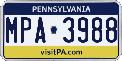 PA license plate MPA3988