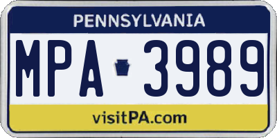 PA license plate MPA3989