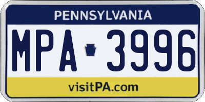 PA license plate MPA3996