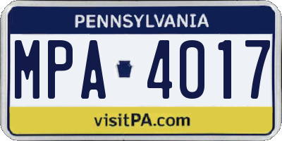 PA license plate MPA4017