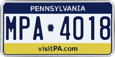 PA license plate MPA4018