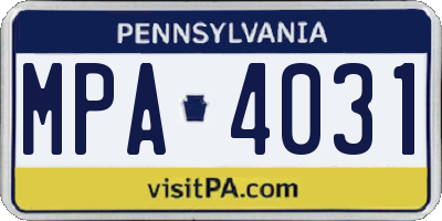 PA license plate MPA4031